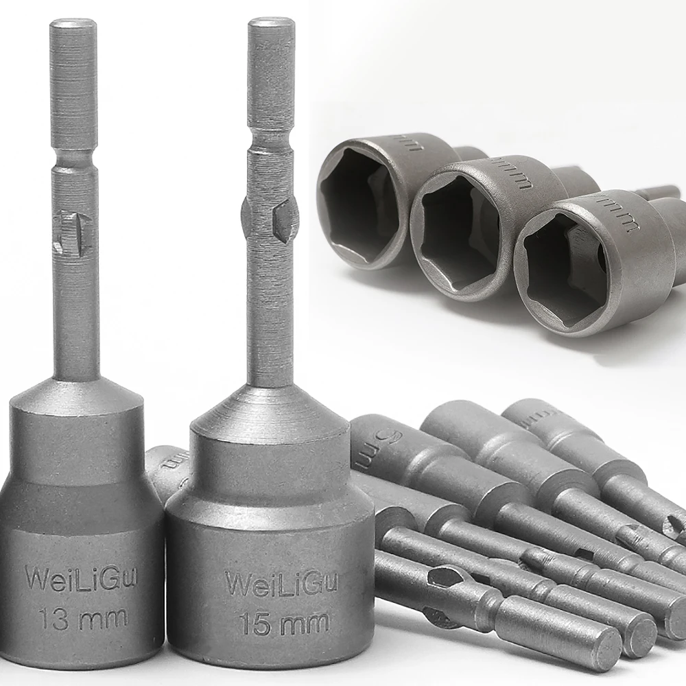 

1Pcs Screwdrive Bits Hex Nut Driver Socket Wrench Power Impact Drill Bit Non-Magnetic 65 x4 to 19mm 6mm Round Shank Adapter Tool