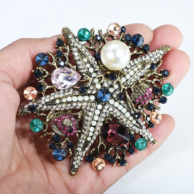 

Large Anti-gold vintage starfish Crystal brooches Pin jewelry Clothes bijoux scarf Pins Large animal Brooches