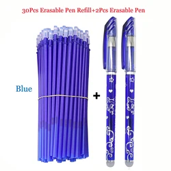 32Pcs/Set Blue Black Erasable Gel Pen 0.5mm Erasable Refill Rod Erasable Pen Washable Handle School Writing Stationery Gel Pen
