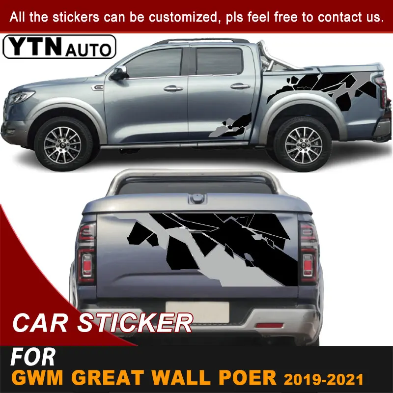 Bed Box Car Stickers Color Geometric Stitching Graphic Vinyl Car Decals For GWM Great Wall Pao Great Wall Power 2019 2020 2021