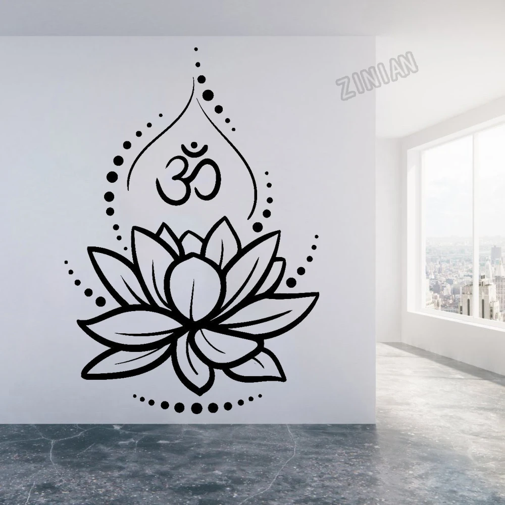 Lotus Flower Vinyl Wall Decal Bedroom Decor Yoga Hinduism Hindu Om Symbol Stickers For Meditation Room Walls Art Murals Y185