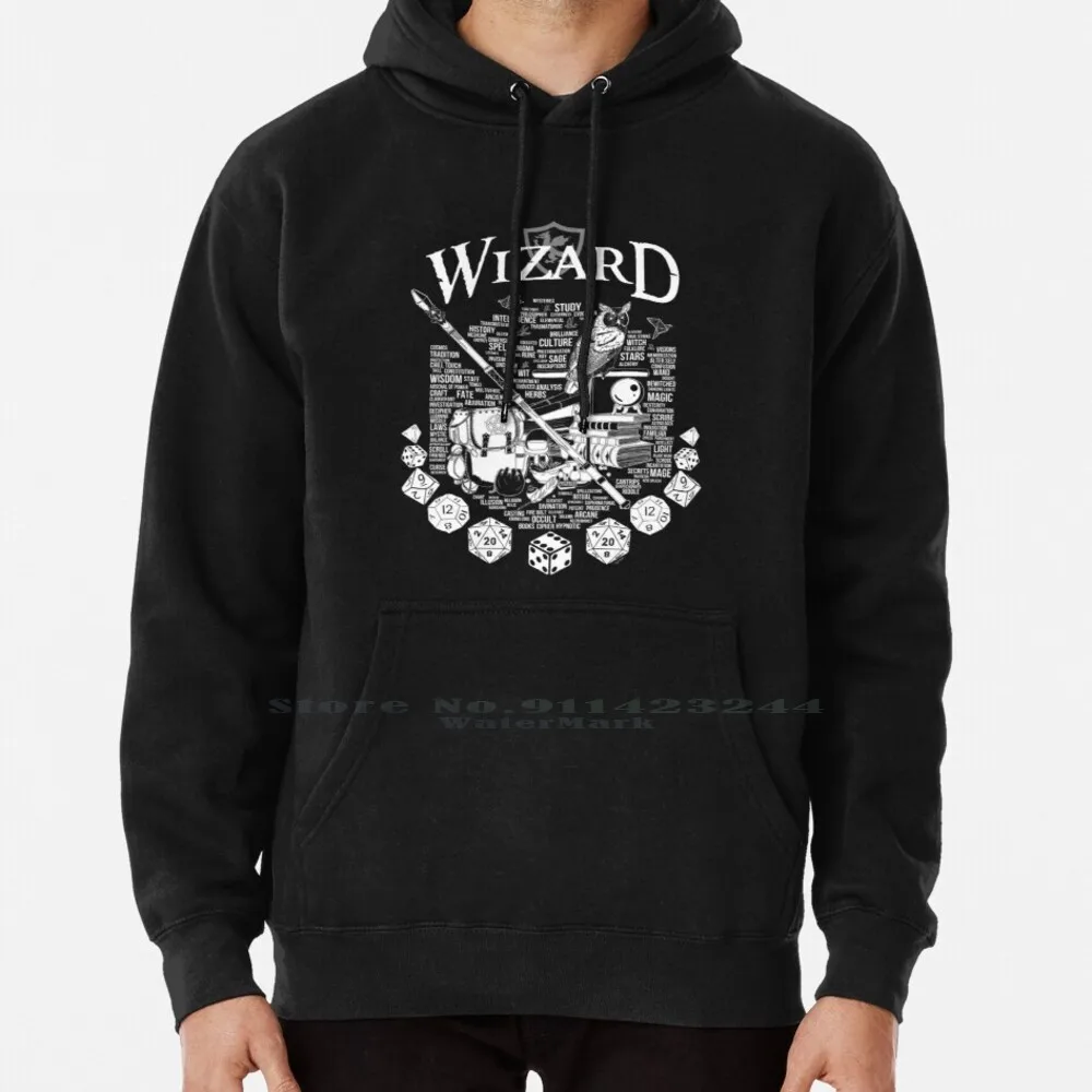 Rpg Class Series : Wizard-White Version Hoodie Sweater 6xl Cotton Class Ttrpg Dnd Nerd Geek Board Game Die Dice High Rollers