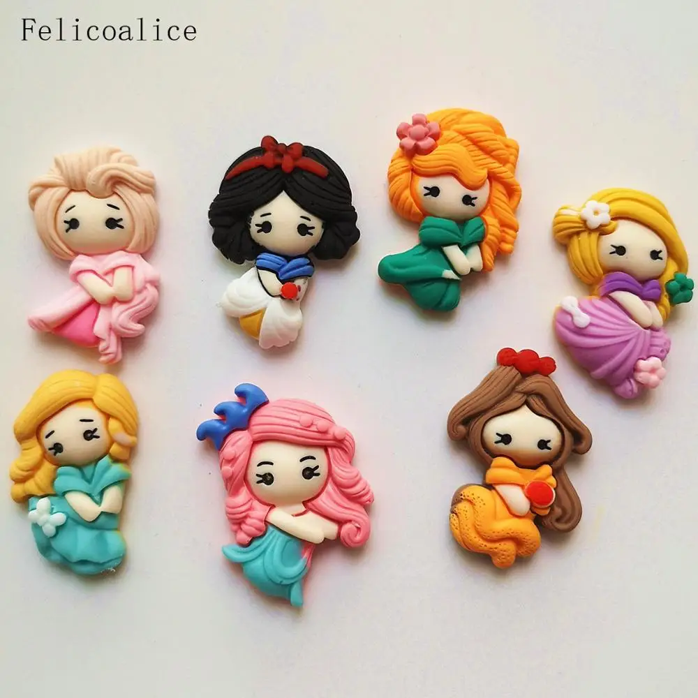 8pcs Cartoon Princess Flatback Resin Cabochon Kawaii Flatback Cabochons Kids Hair Bows Accessories DIY Embellishments Decor