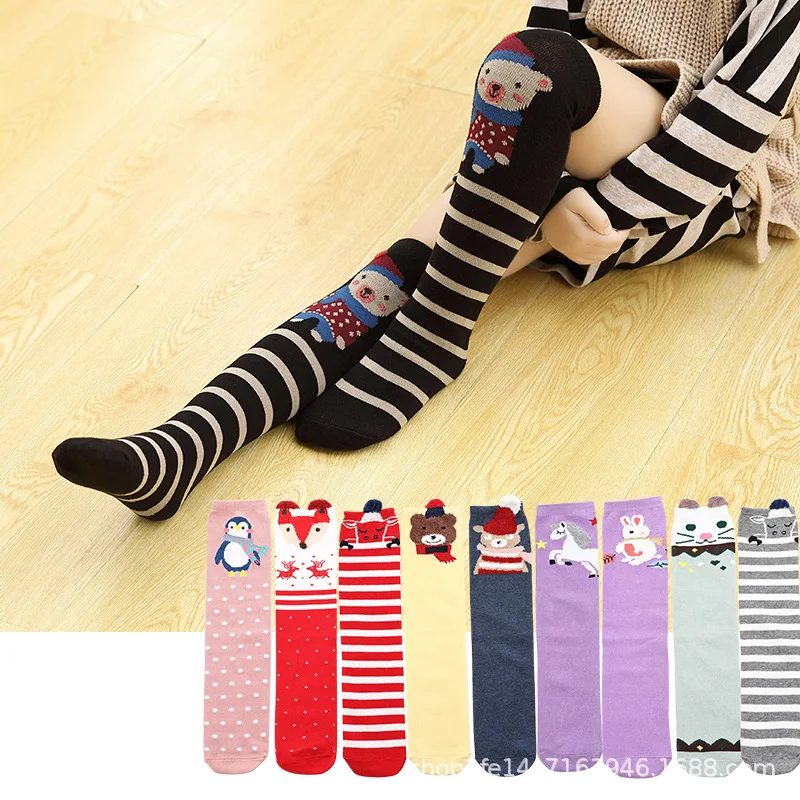 Girl Socks 3-12 Years Old Cotton Knee High Lovely Long Children's Legwarmers Kids Dance Stocking  Cute Animal Carton