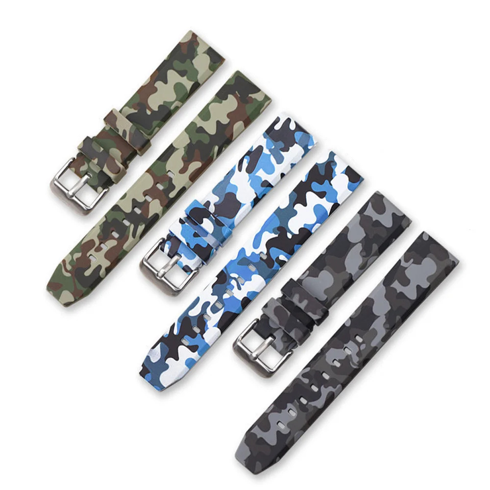 Universal Camouflage Silicone Watch Strap Army Green Jungle Hunting 20mm 22mm 24mm Outdoor Sports Watch Band