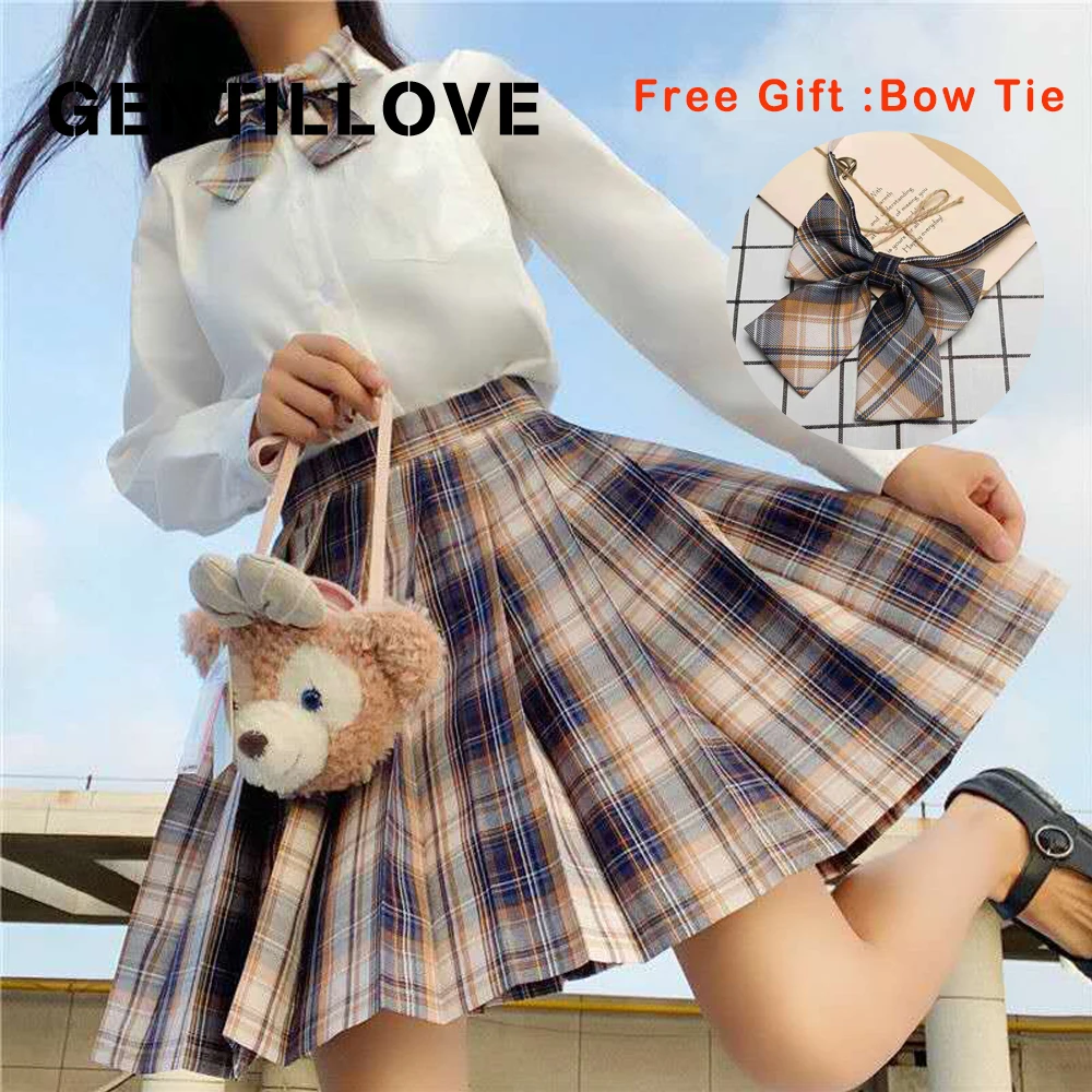 Gentillove Kawaii Harajuku Preppy Style Japanese School Uniforms Plaid High Waist Mini Skirt Pleated Summer Women Skirt Cute