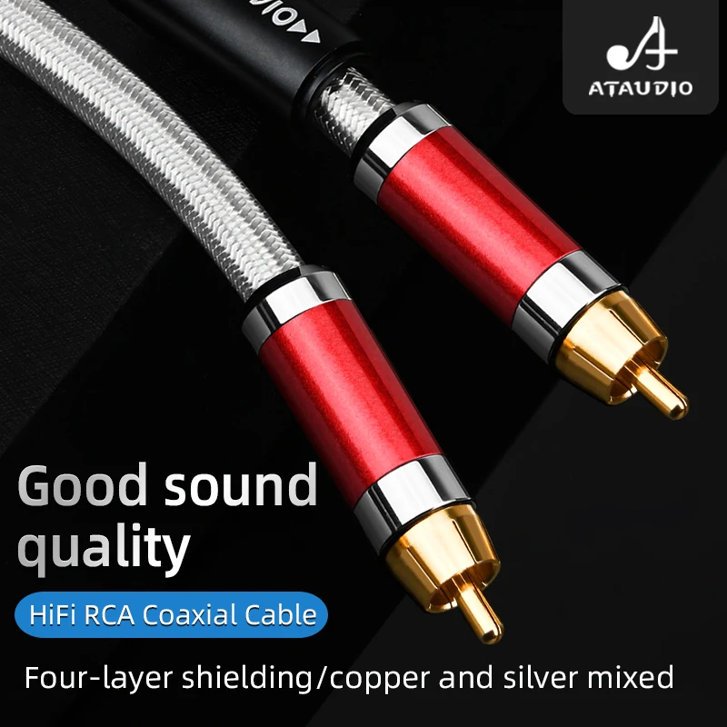 ATAUDIO HIFI koncentryczny 75 Ω dźwięk cyfrowy kabel koncentryczny HiFi4-layer ekranowany kabel audio subwoofera RCA