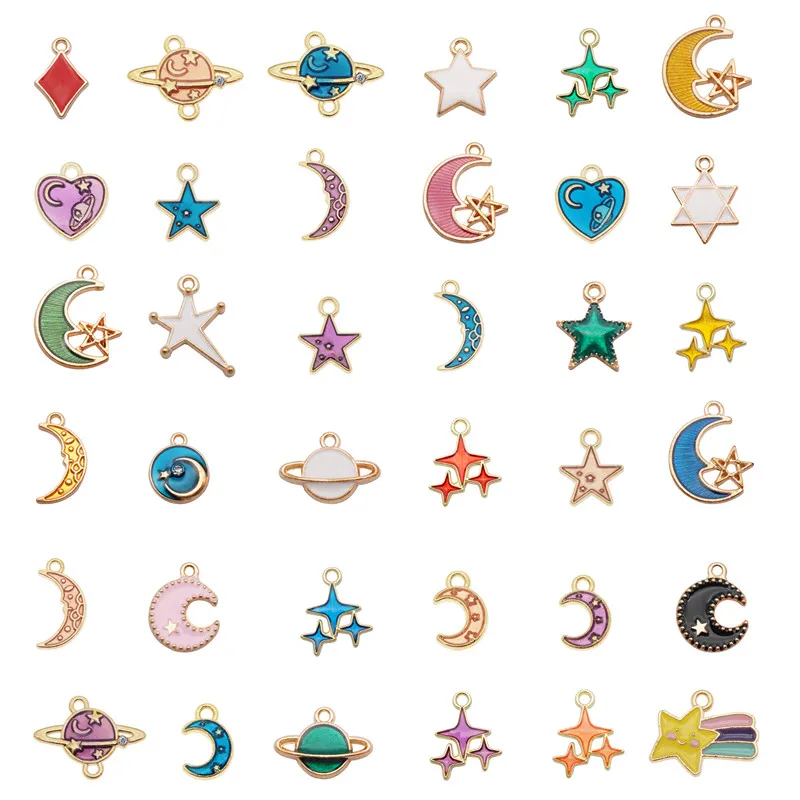 

Julie Wang 30PCS Enamel Star Moon Charms Random Mixed Cartoon Small Planet Alloy Bracelet Earrings Jewelry Making Accessory