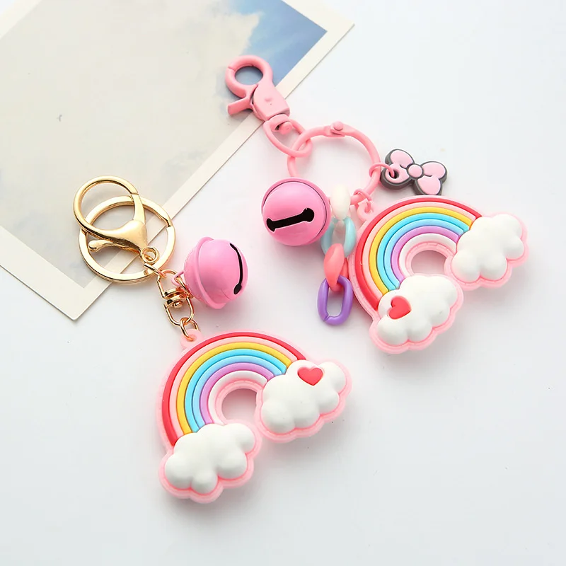 Silicone Keyring For Women Cute Shell Rainbow Keychain Charms Colorful Bell Keychain Car Accessories Jewelry Wholesale Trend New