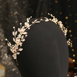 Korean Fashion Headbands for Women Flower Leaf Crystal Pearls Hairbands Earrings Jewelry Sets for Bride Noiva Wedding FORSEVEN