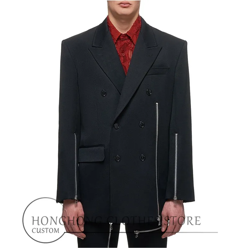 Autumn and winter new design loose zipper splicing silhouette men's suits The high quality  M-6XL! Big yards men's clothing!