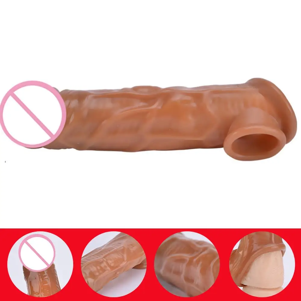 Male Dildos Condom Penis Cock Ring Delay Ejaculation Reusable Stimulate Penis Sleeve Male Enlargement Dick Extender Sex Toys