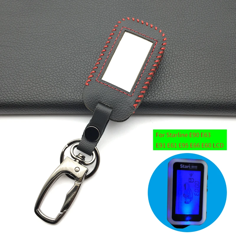 100% Leather Case Key Cover For Starline E90 E63 E91 E61 E95 E66 E60 LCD Two Way Car Alarm Remote Case Keychain Transmitter