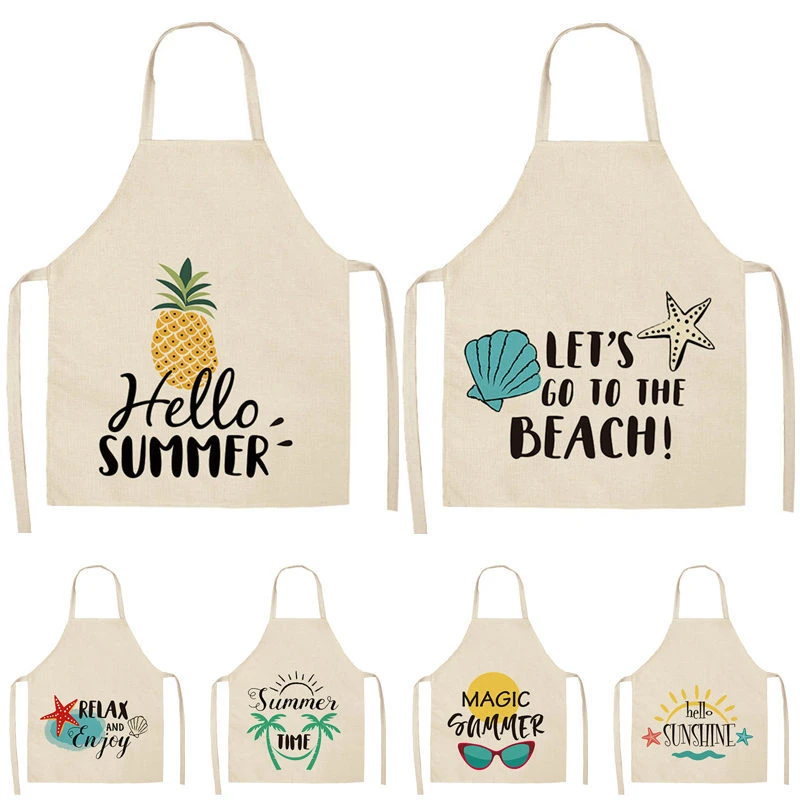 1Pcs Watermelon Letter Printed Kitchen Aprons 53*65cm Unisex Home Cooking Baking Shop Cotton Linen Cleaning Bibs WQL0004