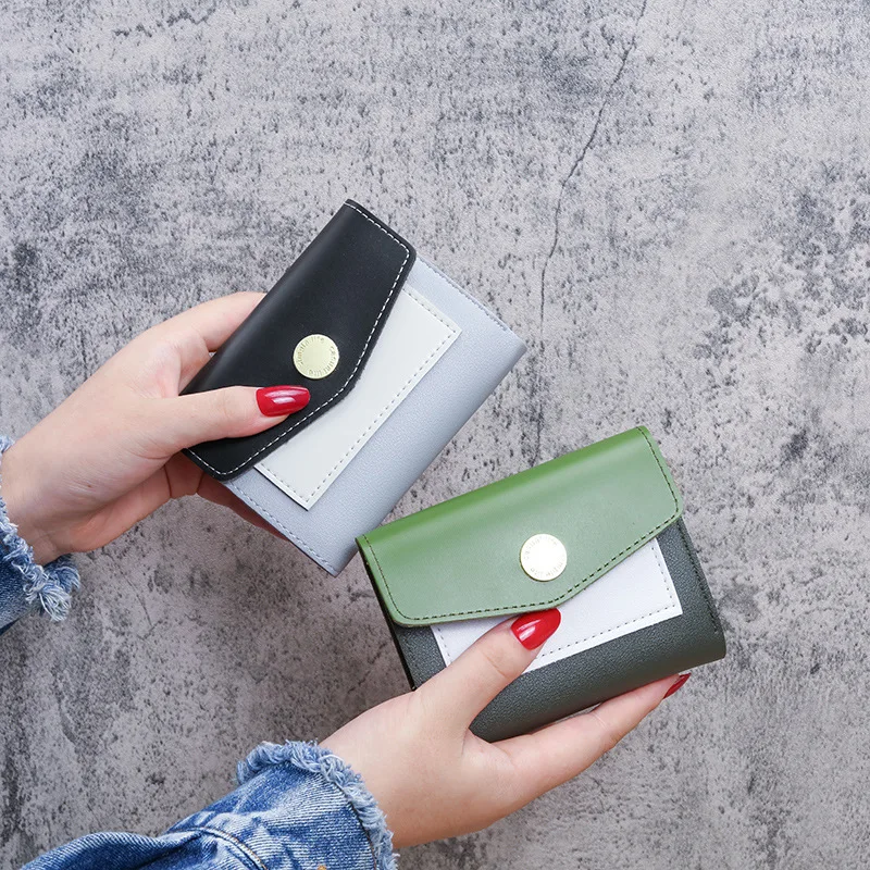 

Mini Panelled PU Leather Clutch Women Fashion Purse Female Short Wallets Korean Students Cute Female Small Wallet for Women