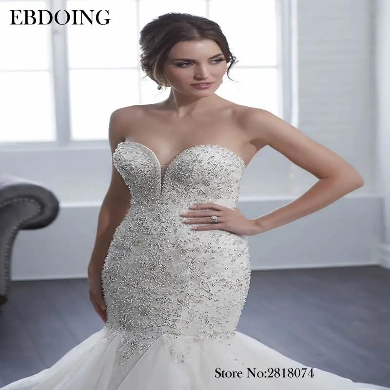 Vestidos De Novias 인어 웨딩 드레스, 연인 목걸이, 구슬 장식 프릴 스커트, 맞춤 제작, 플러스 사이즈 신부 가운