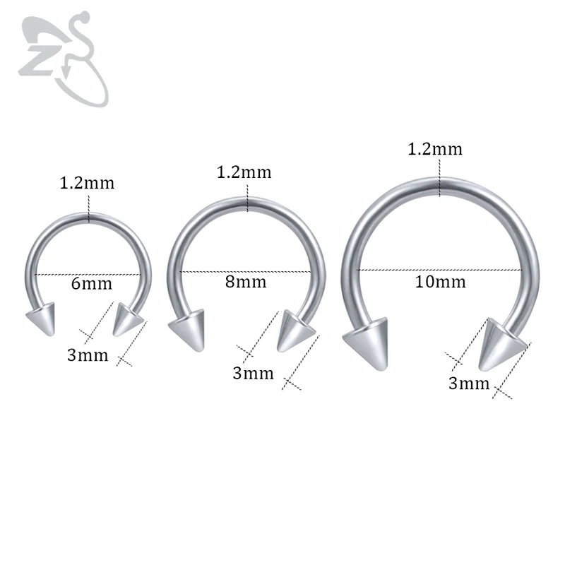 ZS Horseshoe 316L Surgical Steel Nostril Nose Rings 5 Pcs/lot 16G Circular Piercing Ball Body Jewelry Rings U-shaped Nose Rings