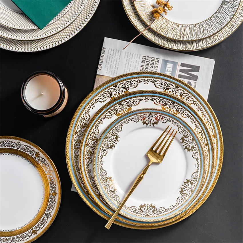 

Luxury Porcelain Tableware Ceramic Dinnerware Creative Steak Plates Dessert Tray Kitchen Dishes And Plates 10/9/7 Inches