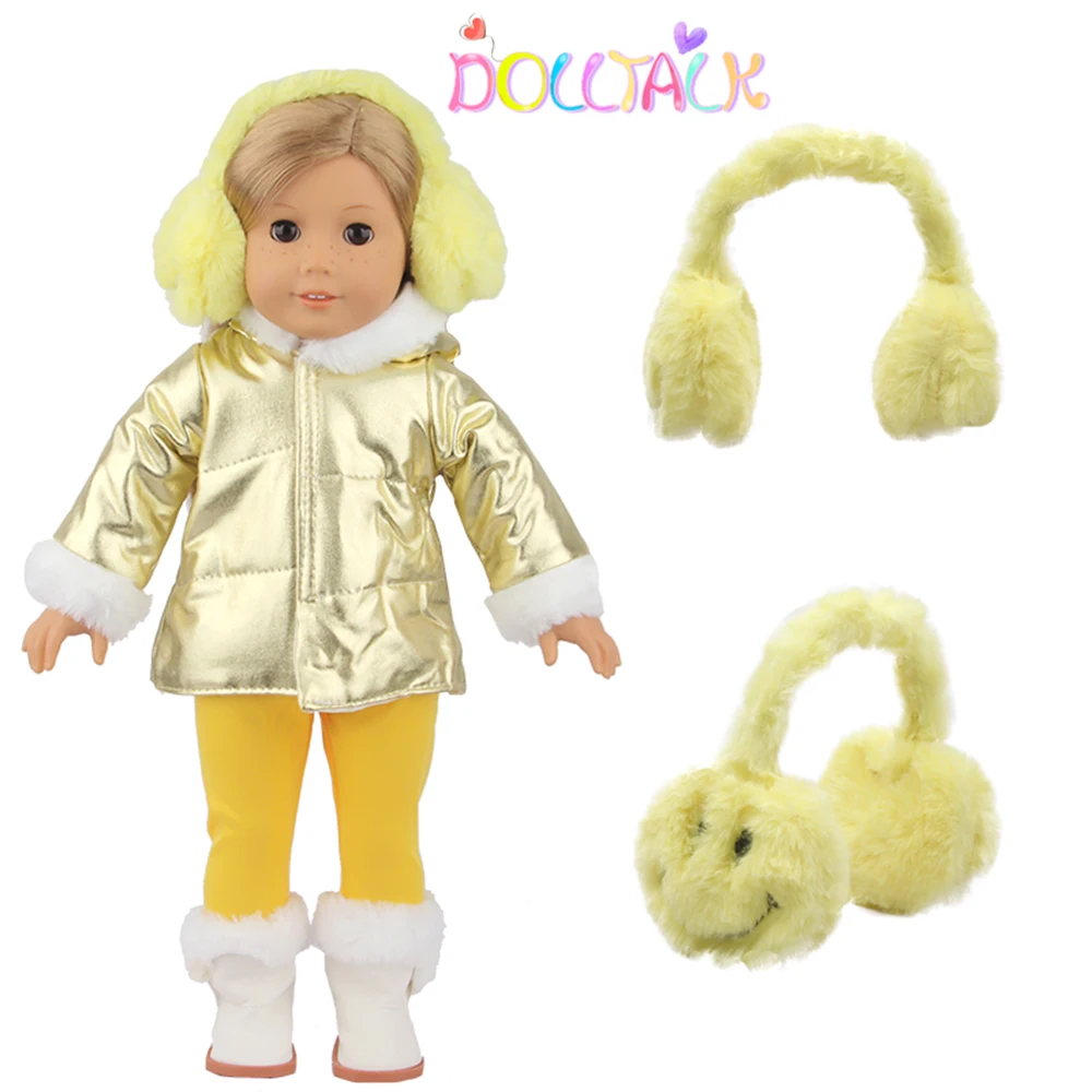 Cute Doll Accessories 18Inch American Doll Hanging  Ear Covering Yellow Cartoon Smile Face Winter Clothes For 43cm New Born Doll