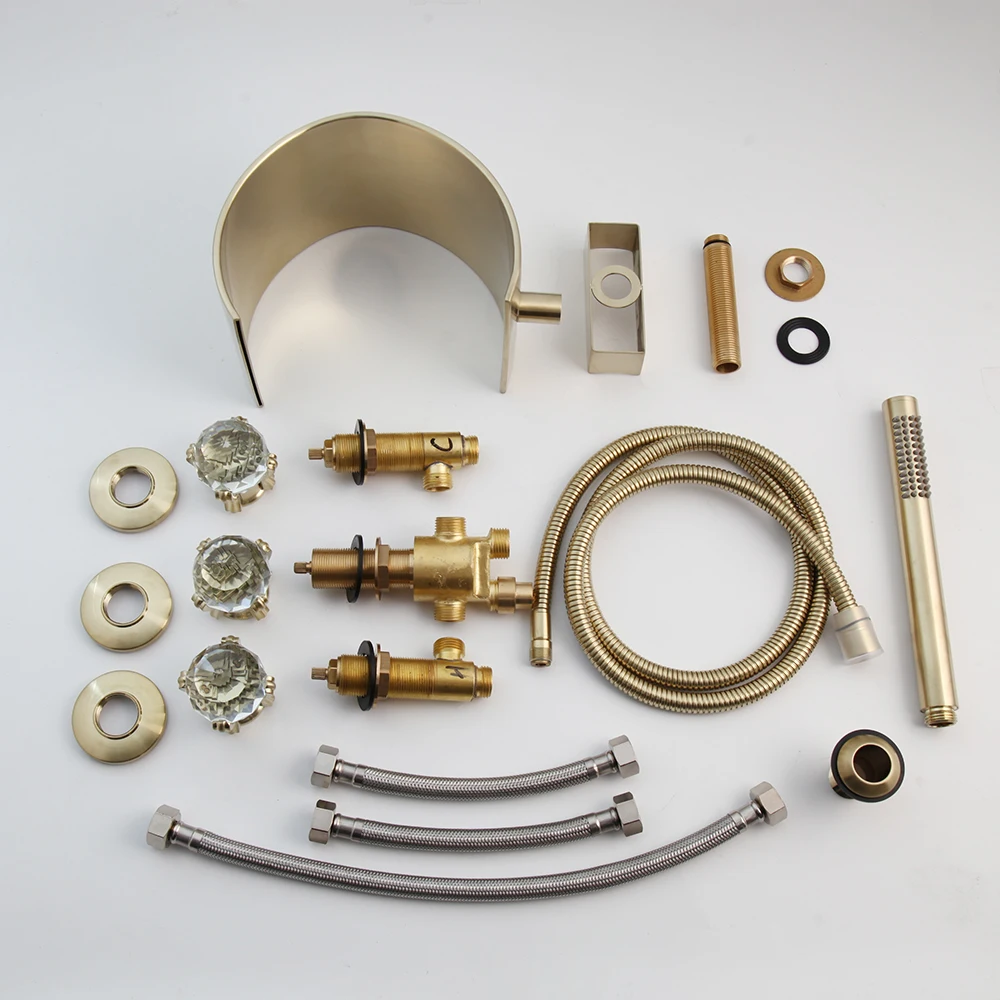 Imagem -03 - Zappo Escova Cachoeira Bico de Ouro Peças Torneira da Banheira Cromo Terminado Torneiras Misturadoras para Chuveiro do Banheiro com Chuveiro Mão