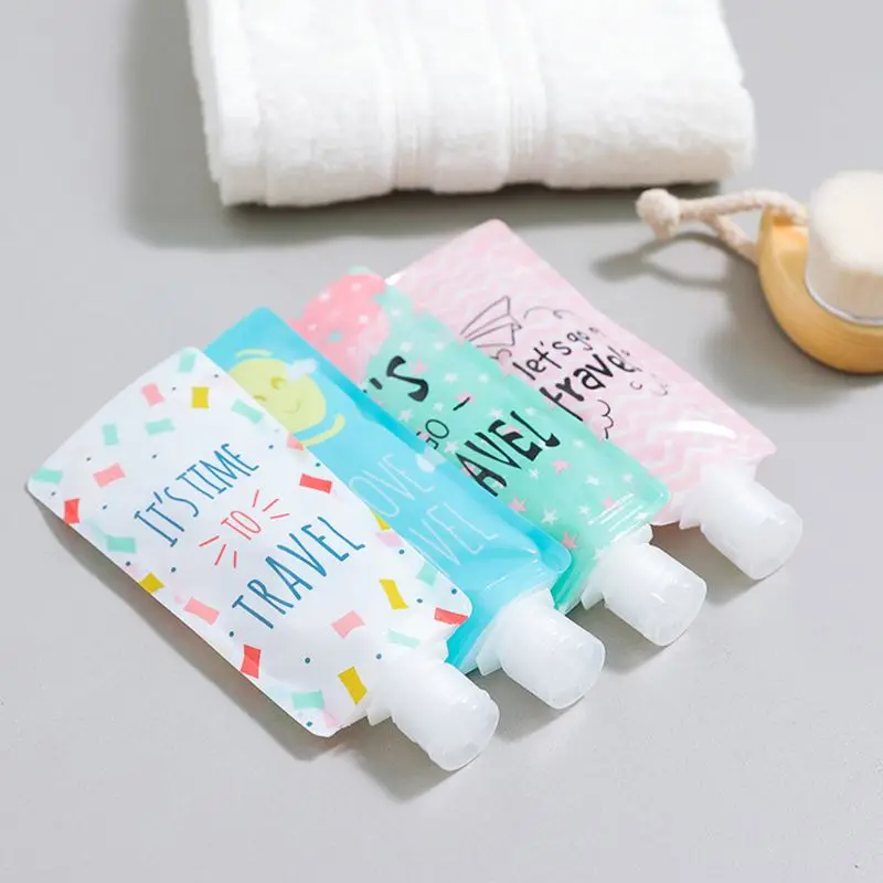 100ml Mini Travel Liquid Dispenser Bag Shampoo Storage Container Candy Color Letters Geometric Pattern Lotion Bottle Makeup