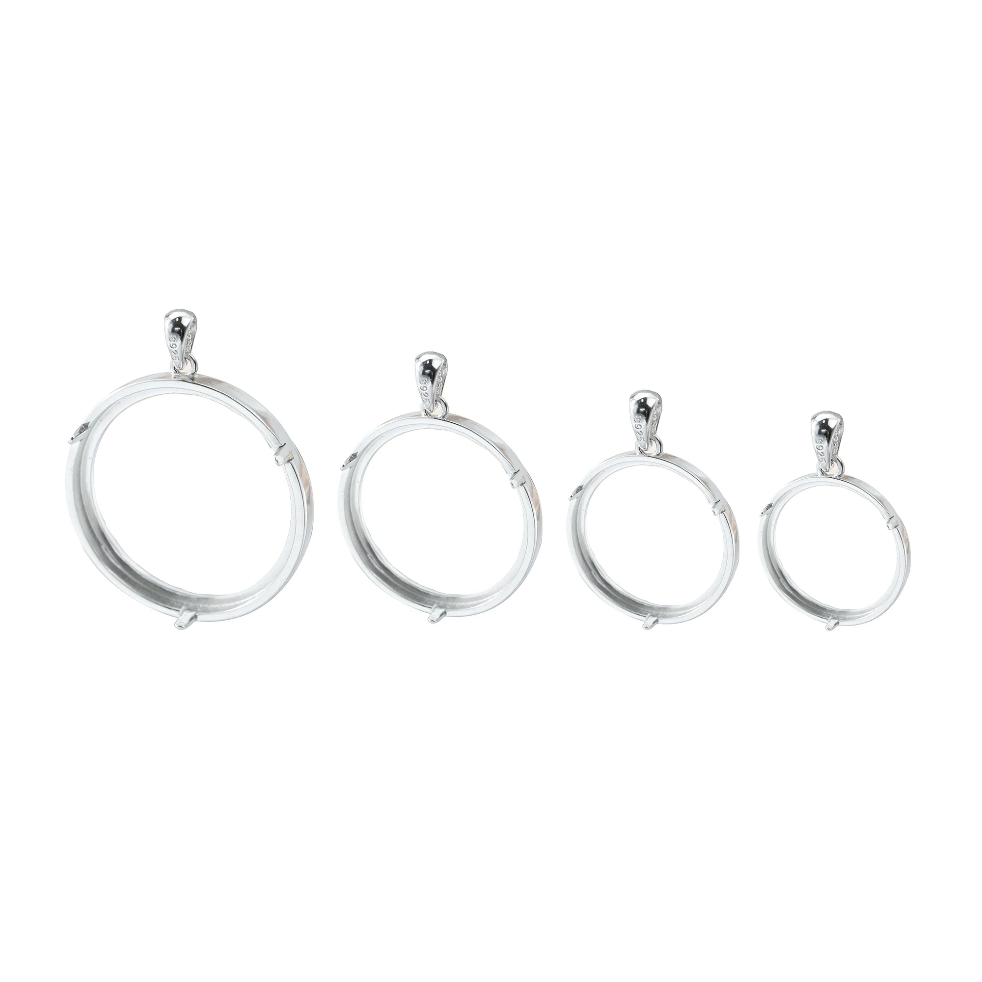 19-30MM Round Prong Solid 925 Sterling Silver Cabochon Coins Holder Pendant Bezel Settings DIY Supplies 1411252