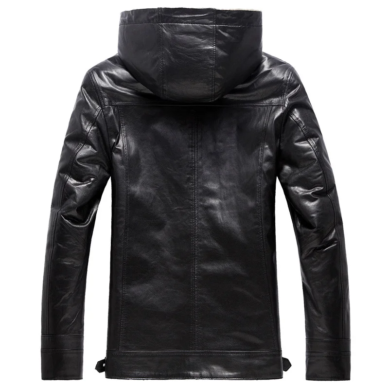 

Men's Leather Jacket Coat Winter Jackets for Men Sheepskin Jacket Hooded Collar Quality Genuine Leather Coats YYJ0054