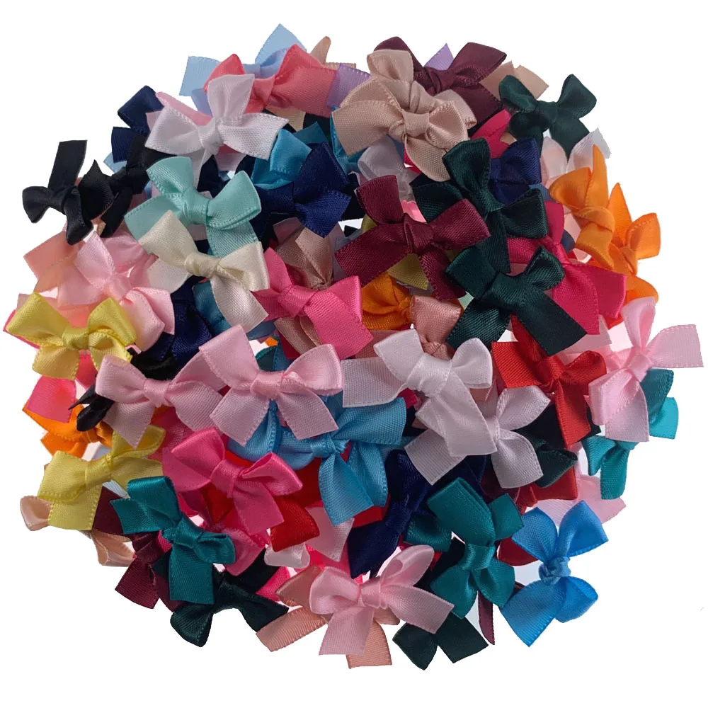 50Pcs Mixing Ribbon Bows Small Size Polyester Satin Ribbons Bow Flower For Packing Craft DIY Decorations Accessories