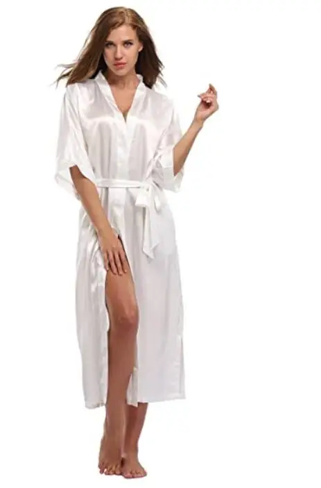 Women Silk Satin Long Wedding Bride Bridesmaid Robe Kimono Robe Feminino Bath Robe Large Size XXXL Peignoir Femme Sexy Bathrobe