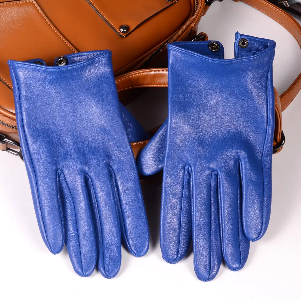 Guantes sin forro de cuero genuino para hombre, manoplas cortas para reparación de teléfonos móviles, conducción de automóviles, azul