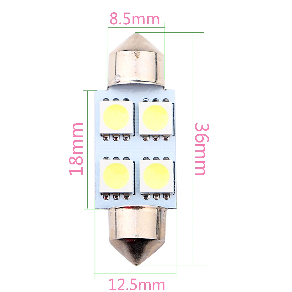 5PCS 12V 24V DC 31mm 36MM 39MM 41MM C5W C10W  Festoon 5050 4 SMD Truck Car SUV Licence Plate Interior Dome Reading Lights White