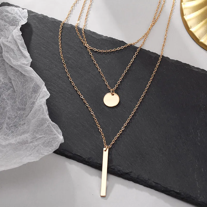 Concise Metal Bar Pendant Necklace Geometric Charm New Bohemian Multilayer Necklace Golden Women Jewelry Wholesale Price