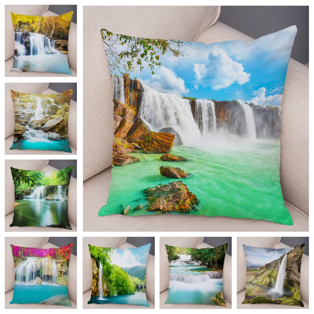 

Waterfall Printed Pillow Case for Home Sofa Children Room Decor Beautiful Scenery Pillowcase Soft Plush Cushion Cover 45x45cm