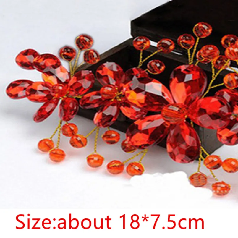 Wedding Hair Accessories Bridal headdress Red Crystal beads Hair bands Handmade Flower Headband For Bride