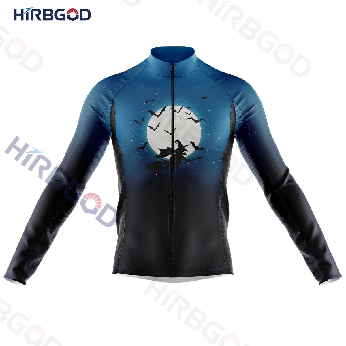 HIRBGOD 2022 New Halloween Midnight Pumpkin Monster Men's Cycling Jerseys Long Sleeve Tops Autumn Breathable Suit with Gel Pad