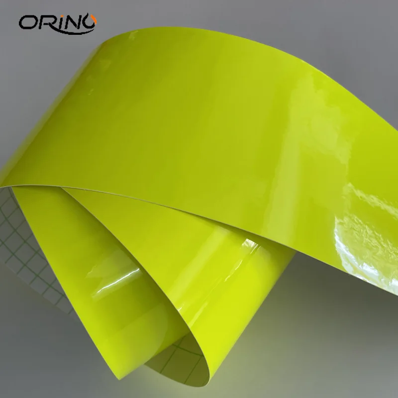 10cm width Glossy Neon Fluorescent Yellow Vinyl Car Wrap Film Sheet Roll with Air Release Technology