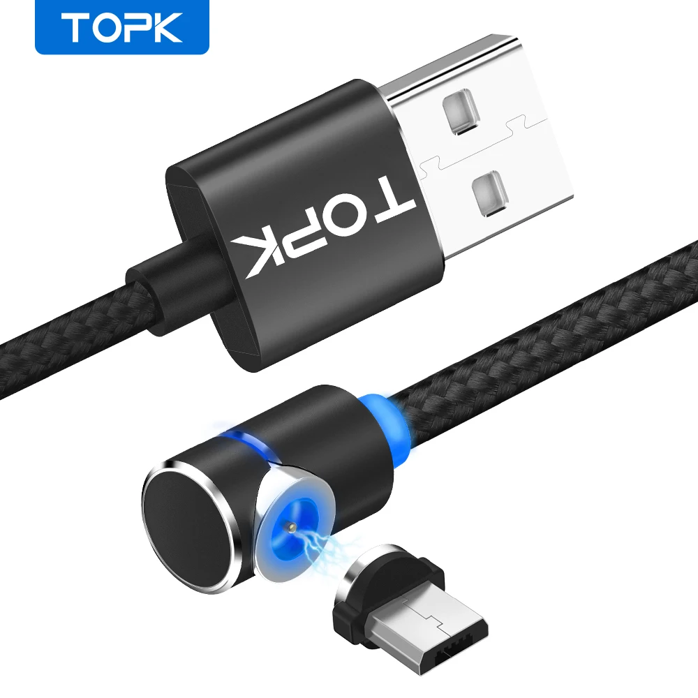 

TOPK L-Line1 1M & 2M LED Magnetic Micro USB Cable 90 Degree L Shape Magnet USB Charger Cable for Micro USB Port and Connectors