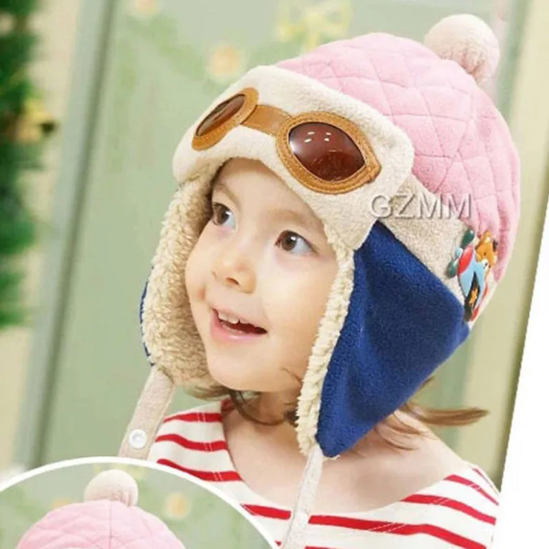 Doitbest Child Winter Hats Fur Children Pilot Hat boys flight Caps kids Warmer earflap beanie Age For 1-5 years old