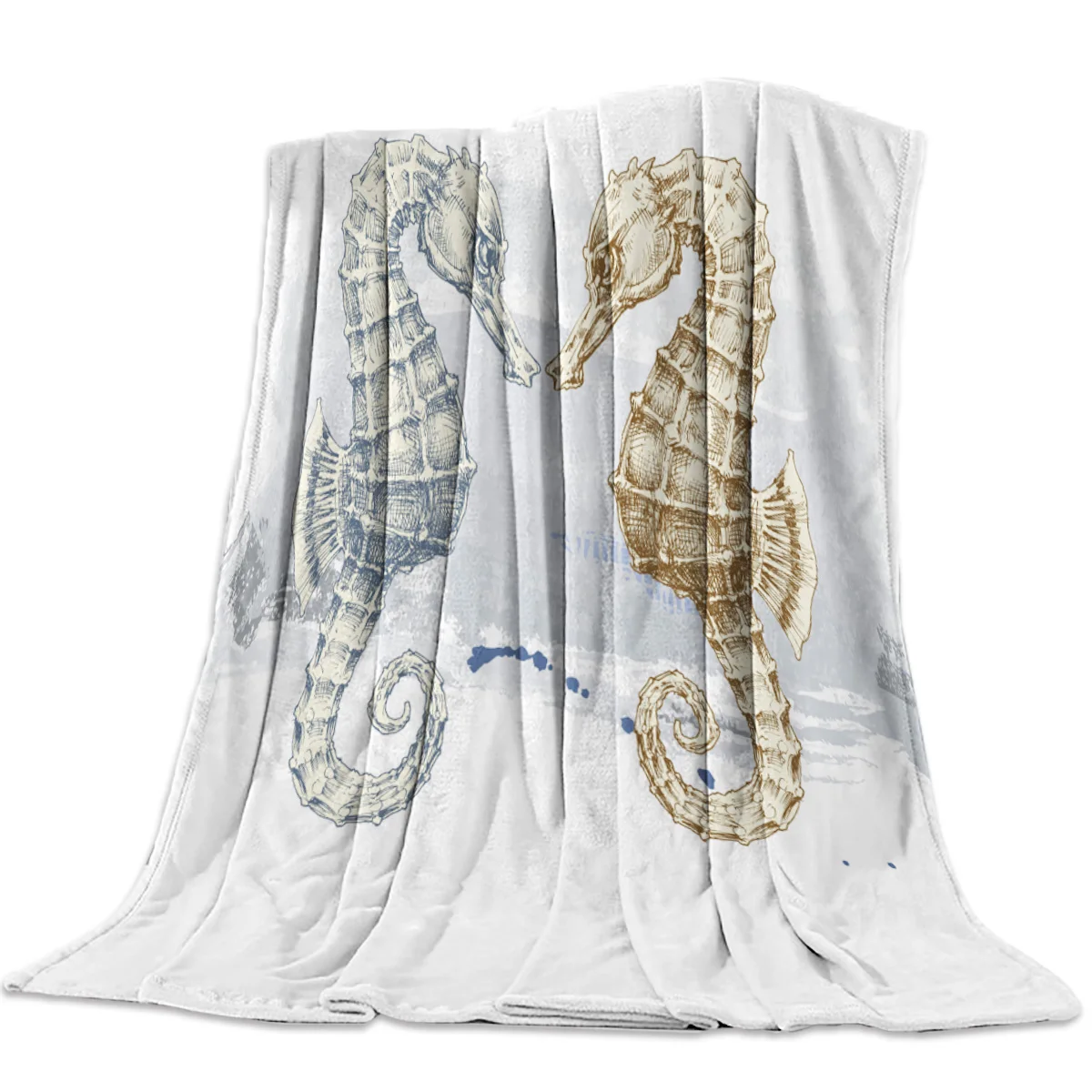 Two Seahorses Mediterranean Style Flannel Fleece Bed Blanket Bedspread Coverlet Bed Cover Soft Lightweight Warm Cozy Blankets