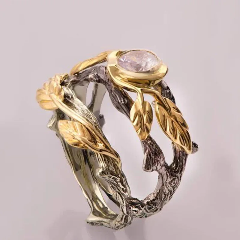 Milangirl Retro Ancient Rings Leaves Finger Ring Women Vintage Indian Jewelry Branch Vines Stone Rings Beach s