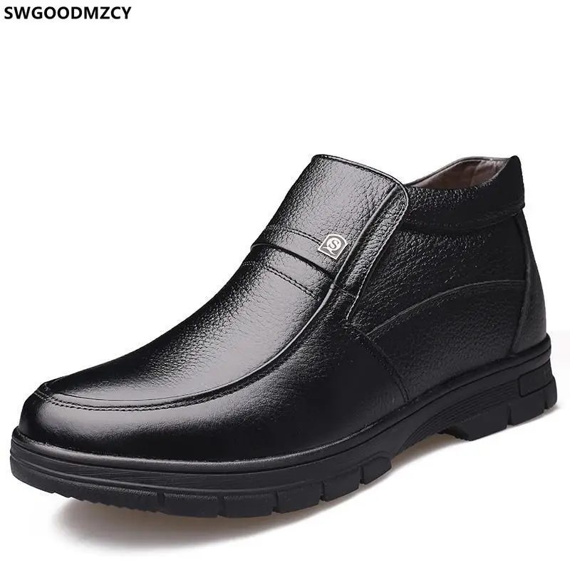 Brown Ankle Boots Men Casual Shoes Snow Boots Homme Leather Boots Man Black Winter Shoes for Men 2026 обувь зимняя м
