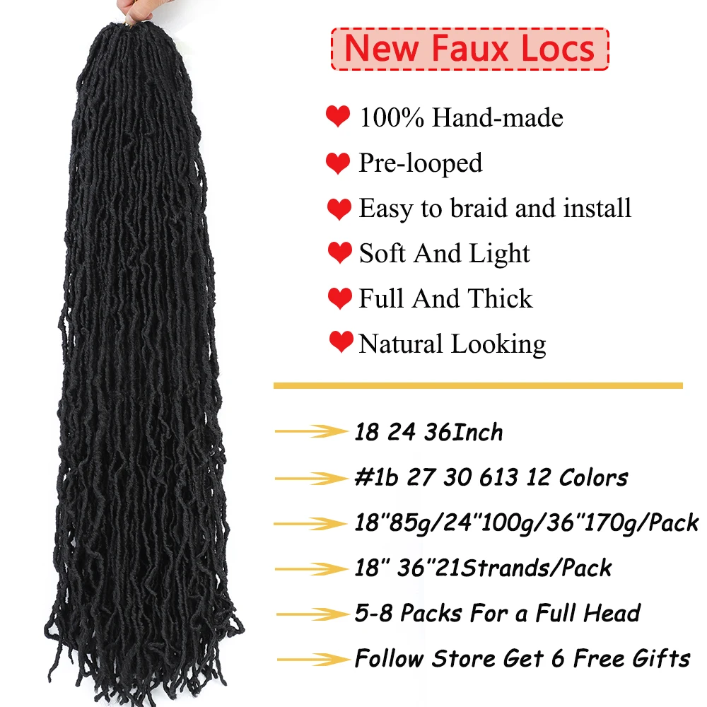 18 24 36 Inch Faux Locs Crochet Hair 6 Packs Soft Locs Crochet Hair Pre Looped Synthetic Hair Extensions for Women 21Strands/Pcs