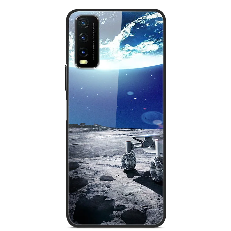 For Vivo Y20 Y70 Y12S Y11S Case Tempered glass Print Space Cover For Vivo V2027 V2029 V2026 V2028 Hard Phone Cases Y20S Fundas