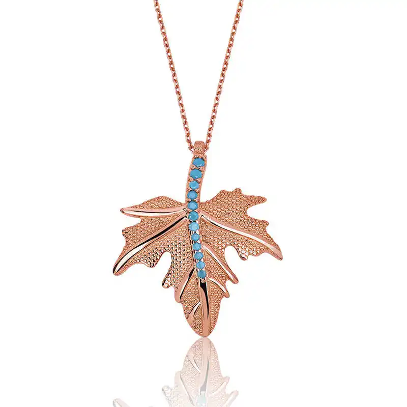 Silver Sycamore Leaf Lady 'S Necklace Zircon Stone 925 Sterling Women Fine Jewelry Wedding Party Birthday Gift - Jeweled - Box - Pendant - Chain Choker - Female - Ladies - Fashion