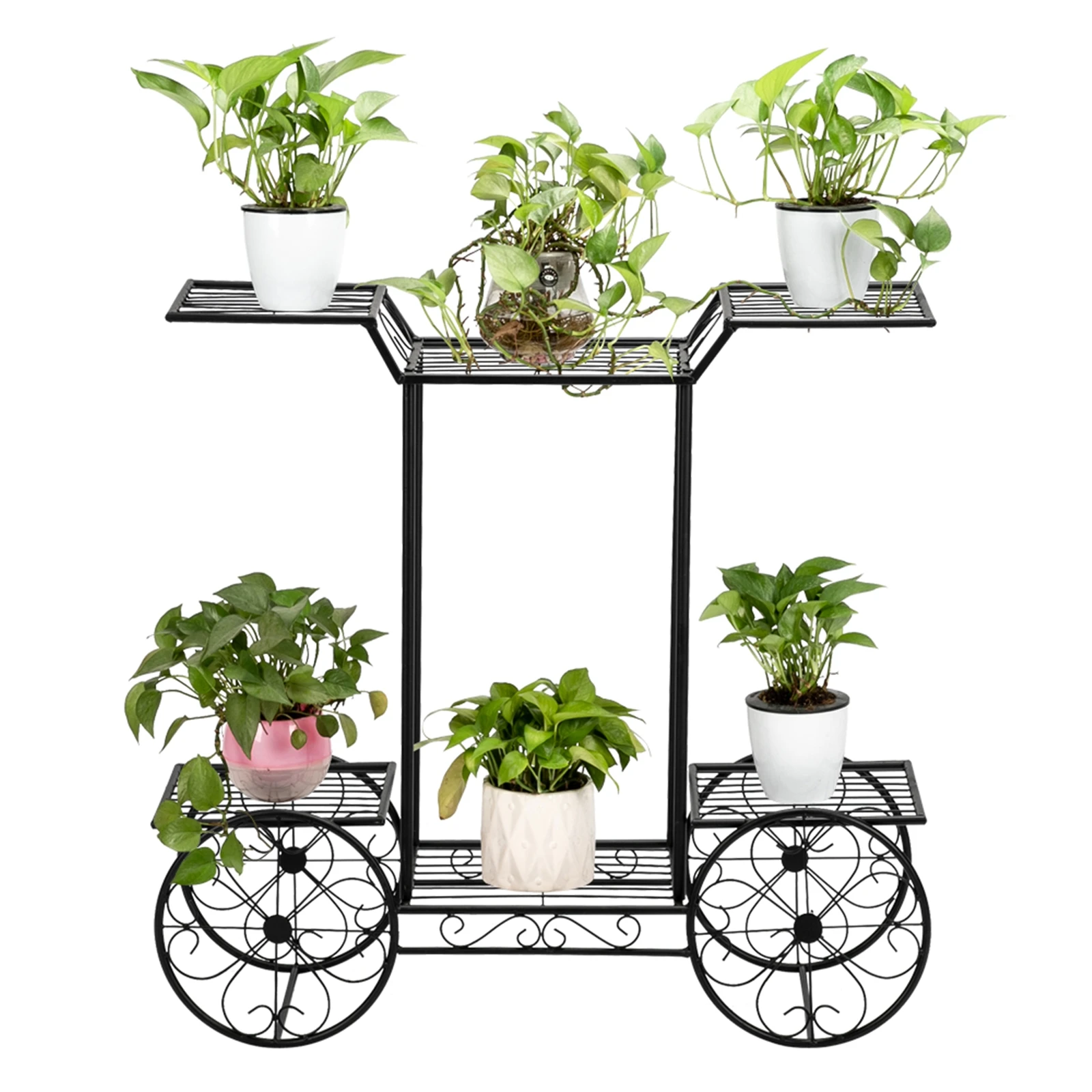 Beautiful Potted Plant Flowers Rack  Flower Stand Paint Car Shape 6 Plant Stand Black US Warehouse