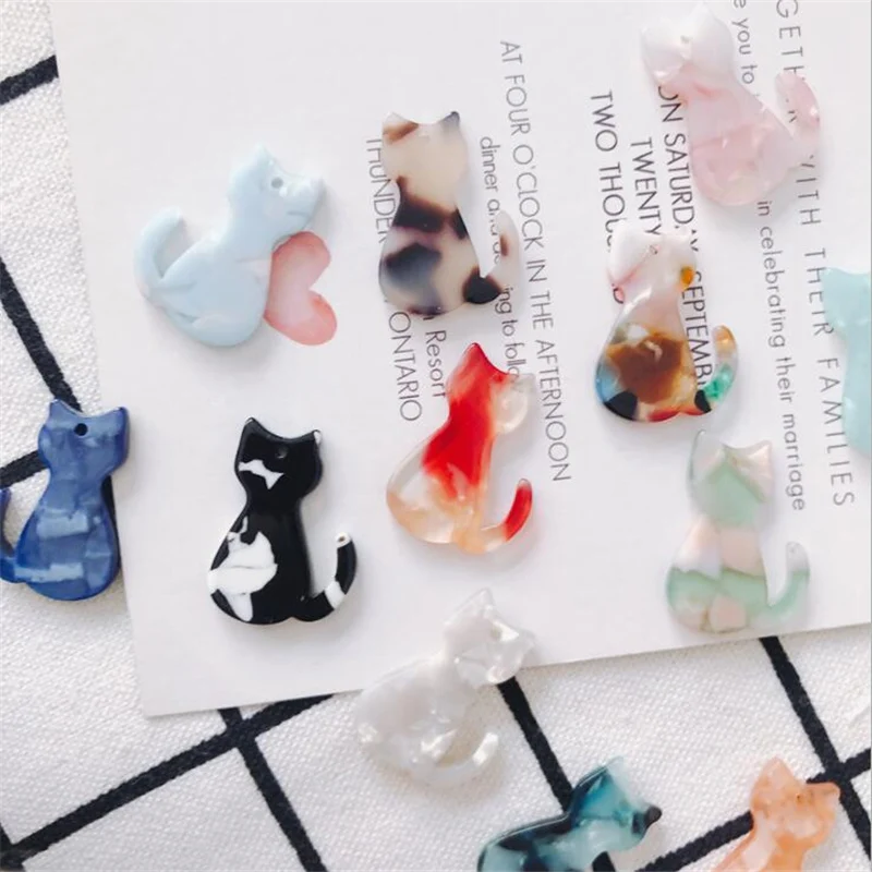 10pcs/lot multi color acetic acid animal cat charms connectors for diy fashion earrings necklace acrylic beads jewelry making