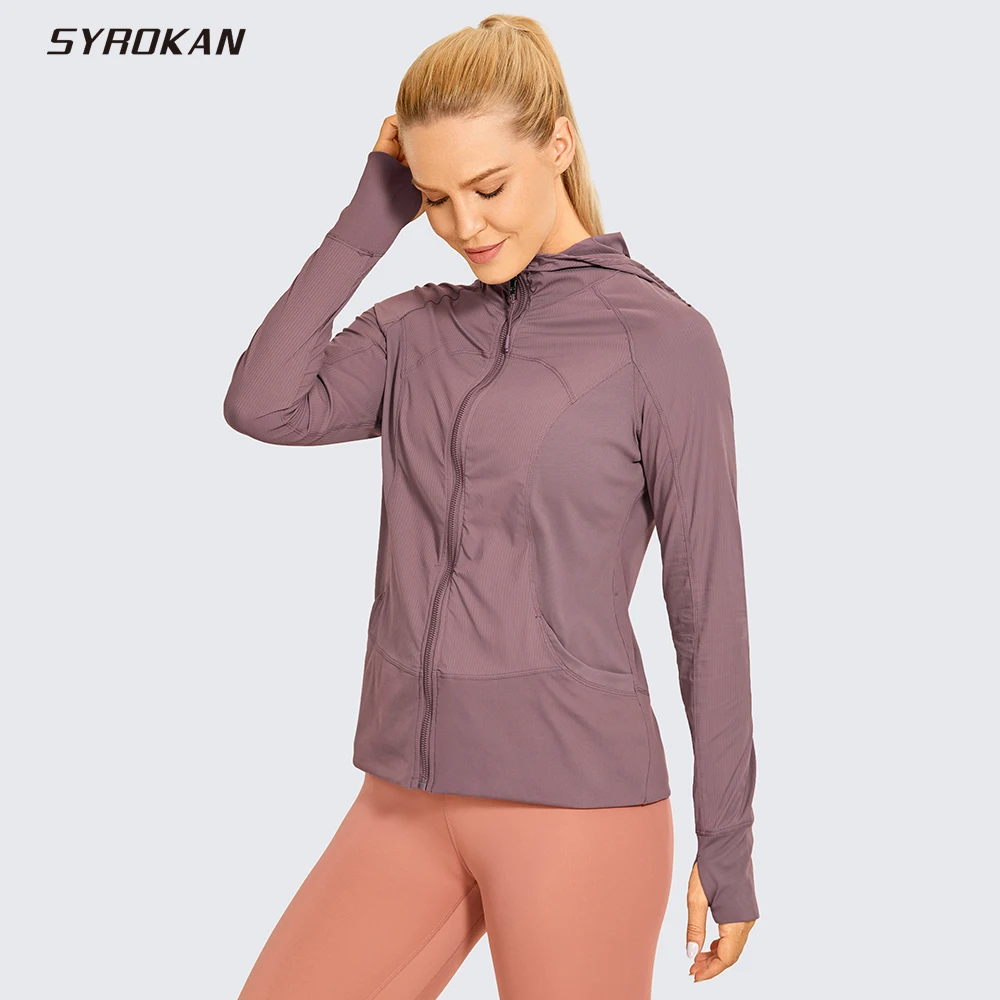 SYROKAN Women's Lightweight Breathable Athletic Jackets Full Zip Sweatshirt Running Hoodies with Pockets