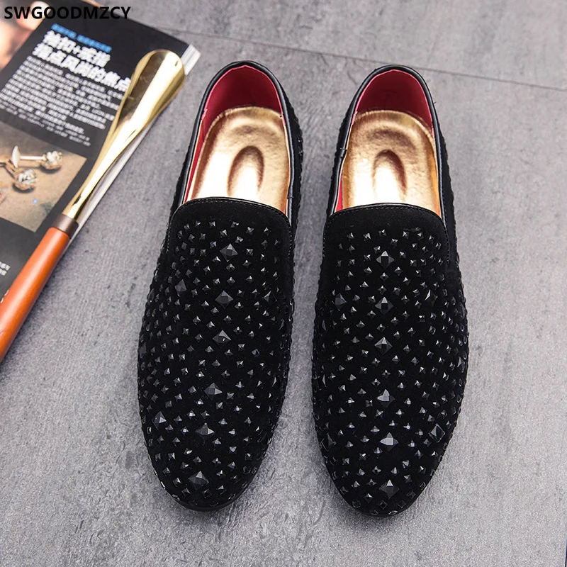 Formal Suede Shoes Men Crystal Wedding Shoes for Men 2026 Mocassin Loafers Men Fashion Dress Shoes Chaussure Sapatos Para Hombre