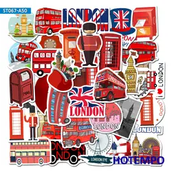 50pcs Red London Cultural Landmark Travel Style Cartoon Decal Stickers Pack for KIds DIY Stationery Phone Laptop Luggage Sticker