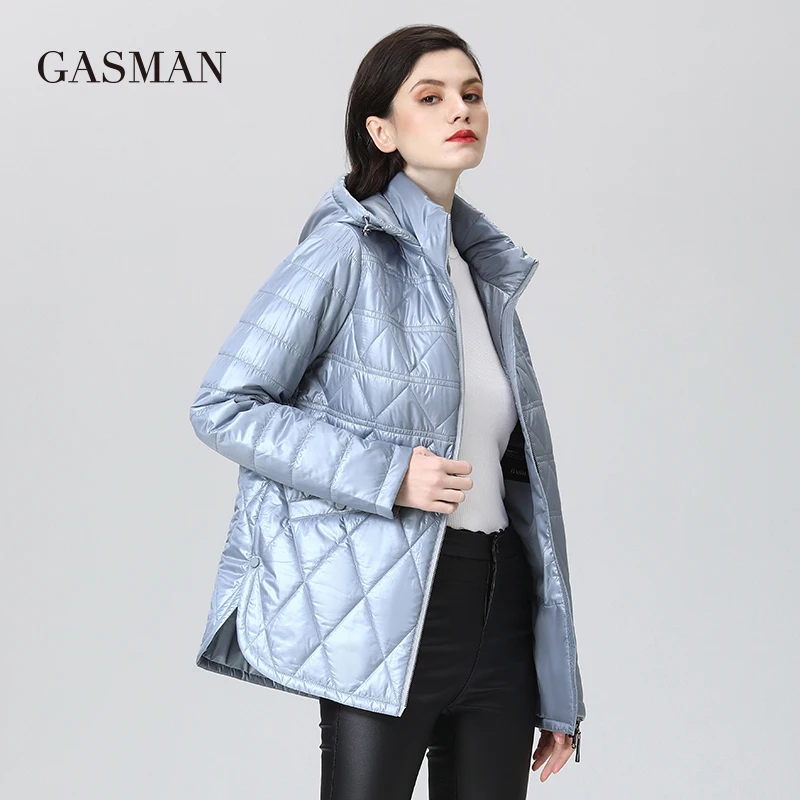 GASMAN 2022 NEW Spring Autumn Jackets Short fashion zipper Women coat Lightweight warm Women\'s jacket Hooded outwear 81071